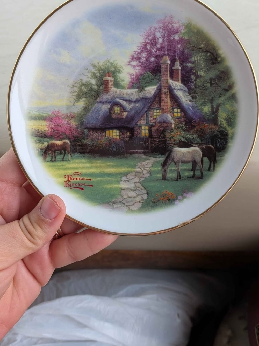 Thomas Kinkade Cottage Plate in Green, Purple and Gold